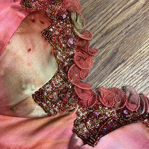 Vintage 90s Y2K 100% Silk Beaded Dress Vintage Silk Dress Prom Fairy Watercolor - Picture 15 of 16